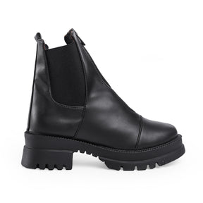 Women Zip-up Chunky Leather Boots