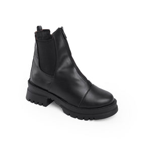 Women Zip-up Chunky Leather Boots