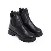 Women Zip-up Chunky Leather Boots