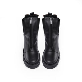 Women Zip-up Chunky Leather Boots