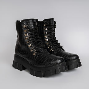 Croco Leather Boot - Black