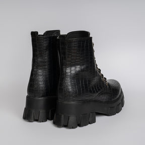 Croco Leather Boot - Black