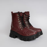 Croco Leather Boot - Burgundy