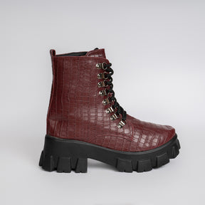 Croco Leather Boot - Burgundy