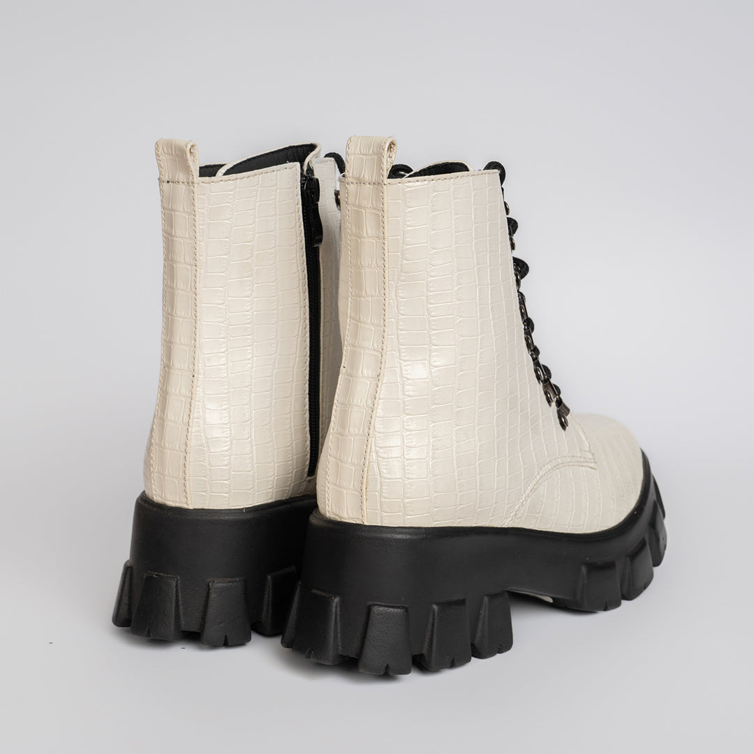 Croco Leather Boot - White