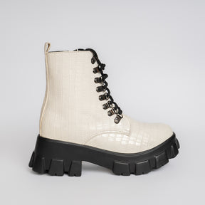 Croco Leather Boot - White